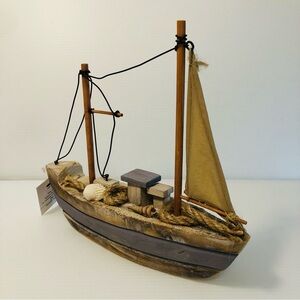 Wooden Sailboat Small Sail Boat Decor Nautical Coastal Beach Fisherman Core